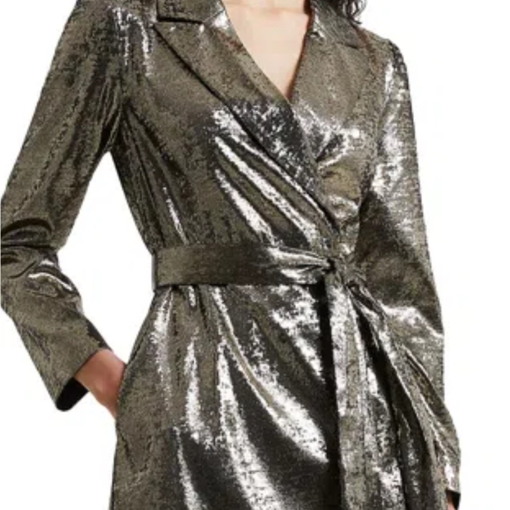 French Connection Alara Molten Metallic Tuxedo Mini Dress